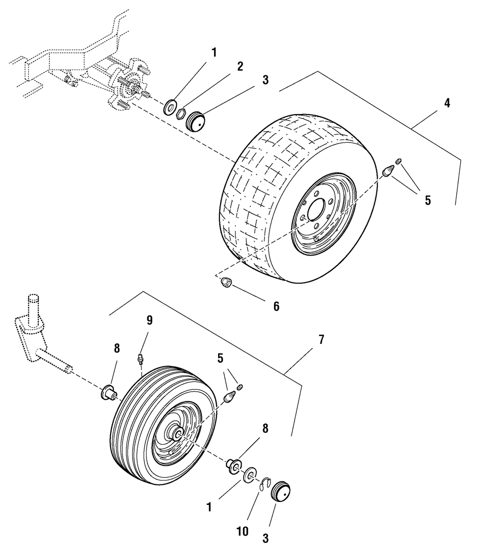Wheels And Tires Group Diagram and Parts List for 2690429-107277740-ZT7000 2005 Briggs and Stratton Lawn Tractor Accessories